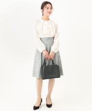 F1HDV91150 MK MICHEL KLEIN(小さいサイズ)(メゾン ドゥ サンク) 【小さいサイズ】ラメツイードフレアスカート/洗える ネイビー
