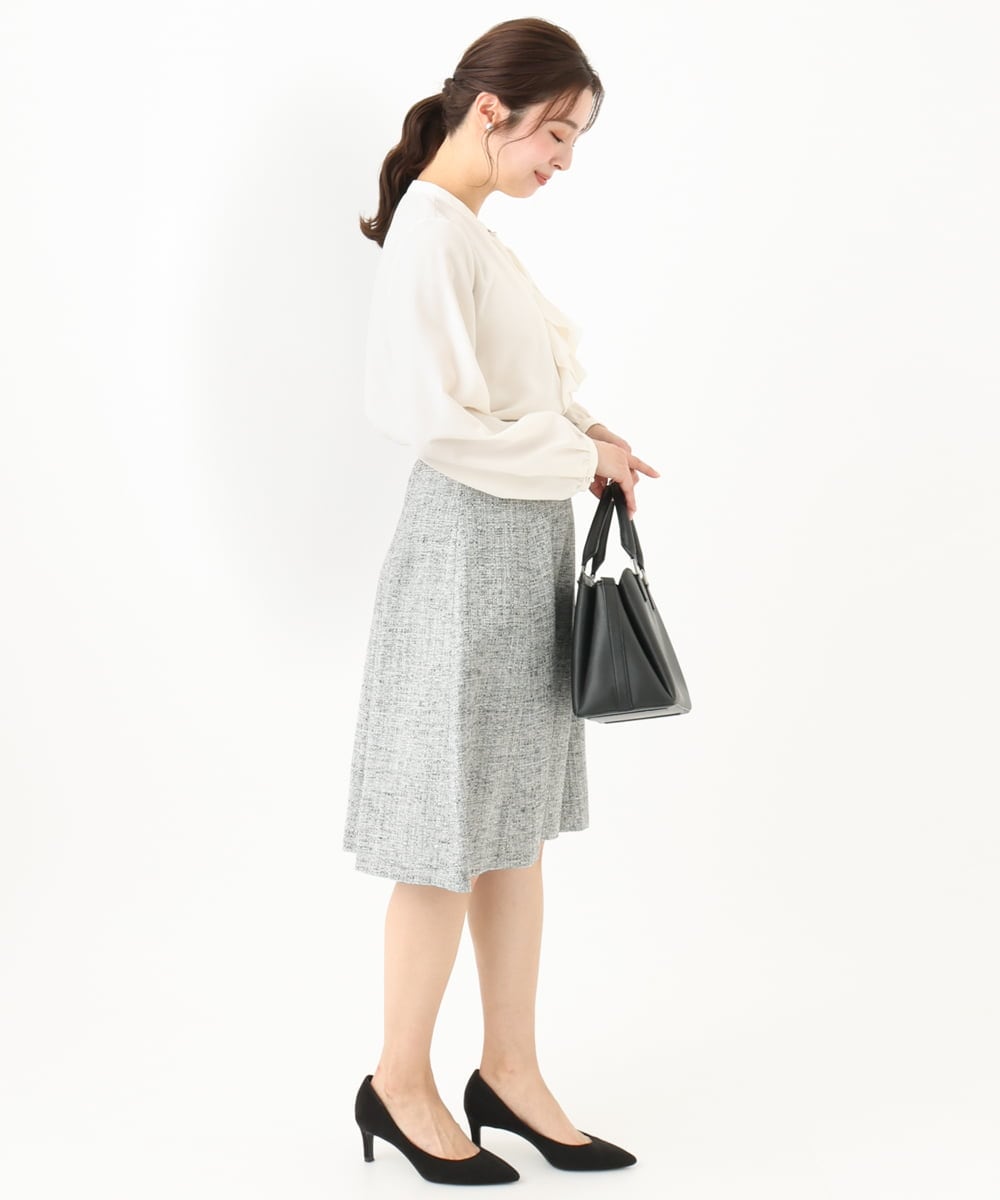 F1HDV91150 MK MICHEL KLEIN(小さいサイズ)(メゾン ドゥ サンク) 【小さいサイズ】ラメツイードフレアスカート/洗える ネイビー