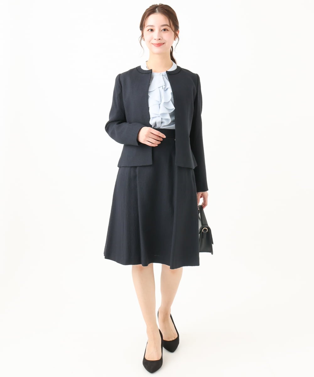 F1HDV91150 MK MICHEL KLEIN(小さいサイズ)(メゾン ドゥ サンク) 【小さいサイズ】ラメツイードフレアスカート/洗える ネイビー