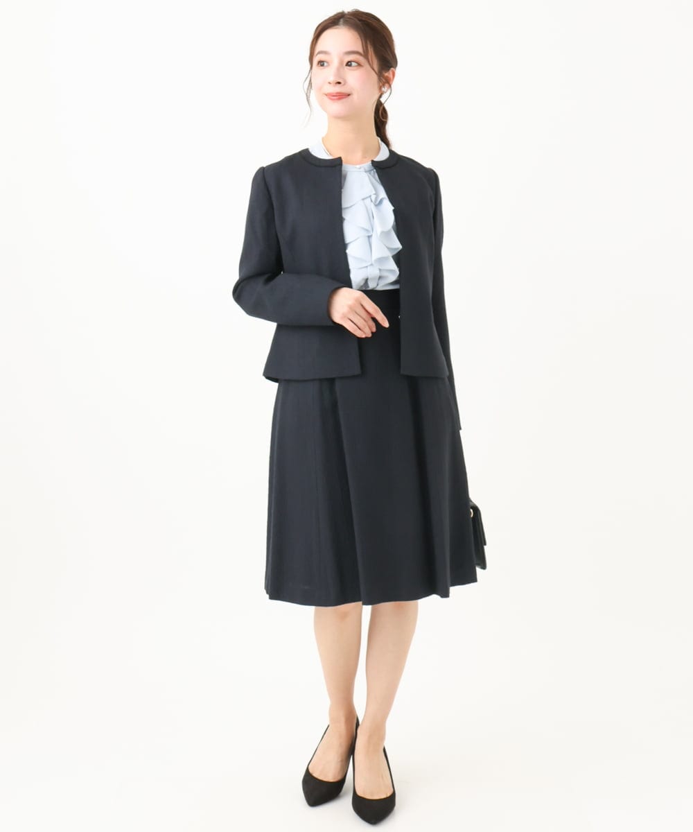F1HDV91150 MK MICHEL KLEIN(小さいサイズ)(メゾン ドゥ サンク) 【小さいサイズ】ラメツイードフレアスカート/洗える ネイビー
