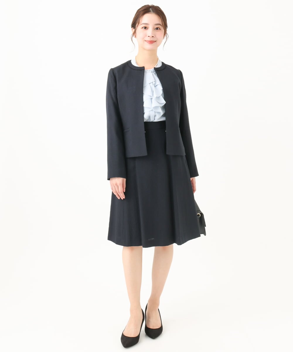F1HDV91150 MK MICHEL KLEIN(小さいサイズ)(メゾン ドゥ サンク) 【小さいサイズ】ラメツイードフレアスカート/洗える ネイビー