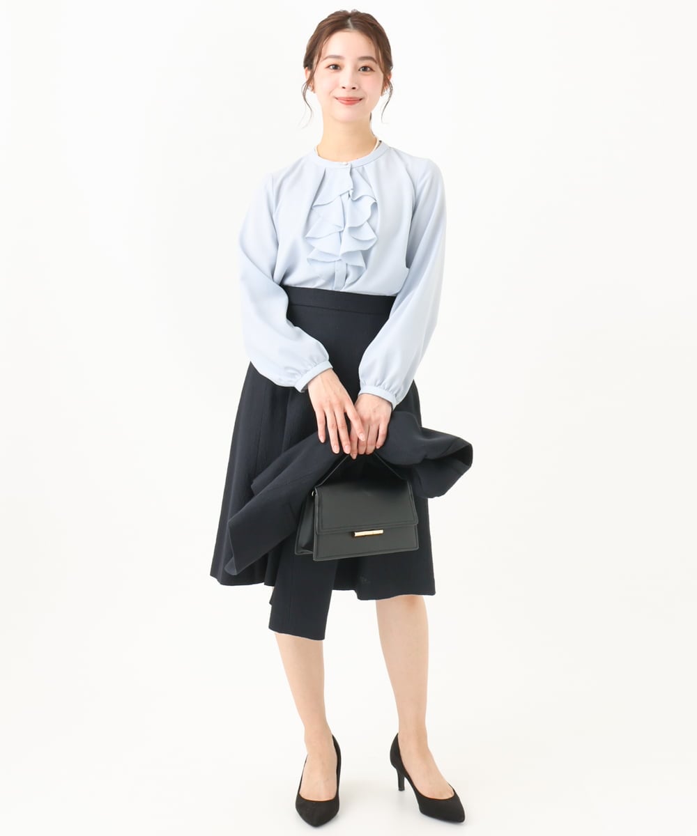 F1HDV91150 MK MICHEL KLEIN(小さいサイズ)(メゾン ドゥ サンク) 【小さいサイズ】ラメツイードフレアスカート/洗える ネイビー