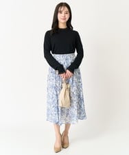 F1HFA07140 MK MICHEL KLEIN(小さいサイズ)(メゾン ドゥ サンク) 【小さいサイズ】花柄シフォンスカート/丈の長さが選べる/洗える アイボリー
