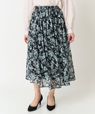 F1HFA07140 MK MICHEL KLEIN(小さいサイズ)(メゾン ドゥ サンク) 【小さいサイズ】花柄シフォンスカート/丈の長さが選べる/洗える アイボリー