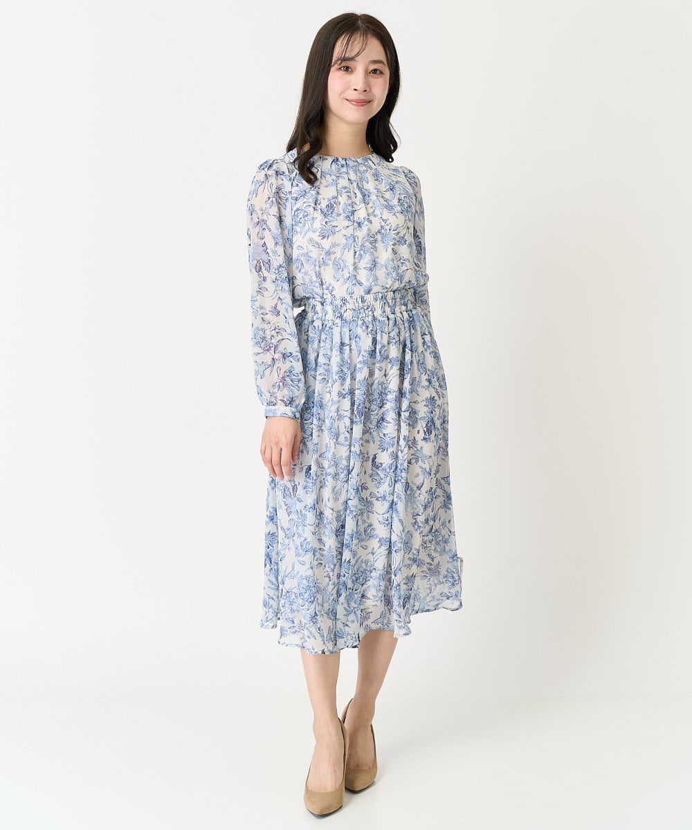 F1HFA07140 MK MICHEL KLEIN(小さいサイズ)(メゾン ドゥ サンク) 【小さいサイズ】花柄シフォンスカート/丈の長さが選べる/洗える アイボリー