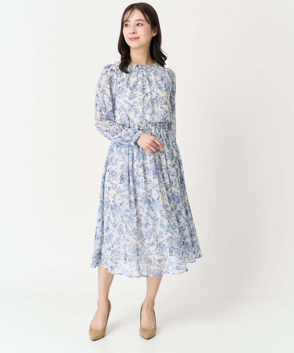 F1HFA07140 MK MICHEL KLEIN(小さいサイズ)(メゾン ドゥ サンク) 【小さいサイズ】花柄シフォンスカート/丈の長さが選べる/洗える アイボリー