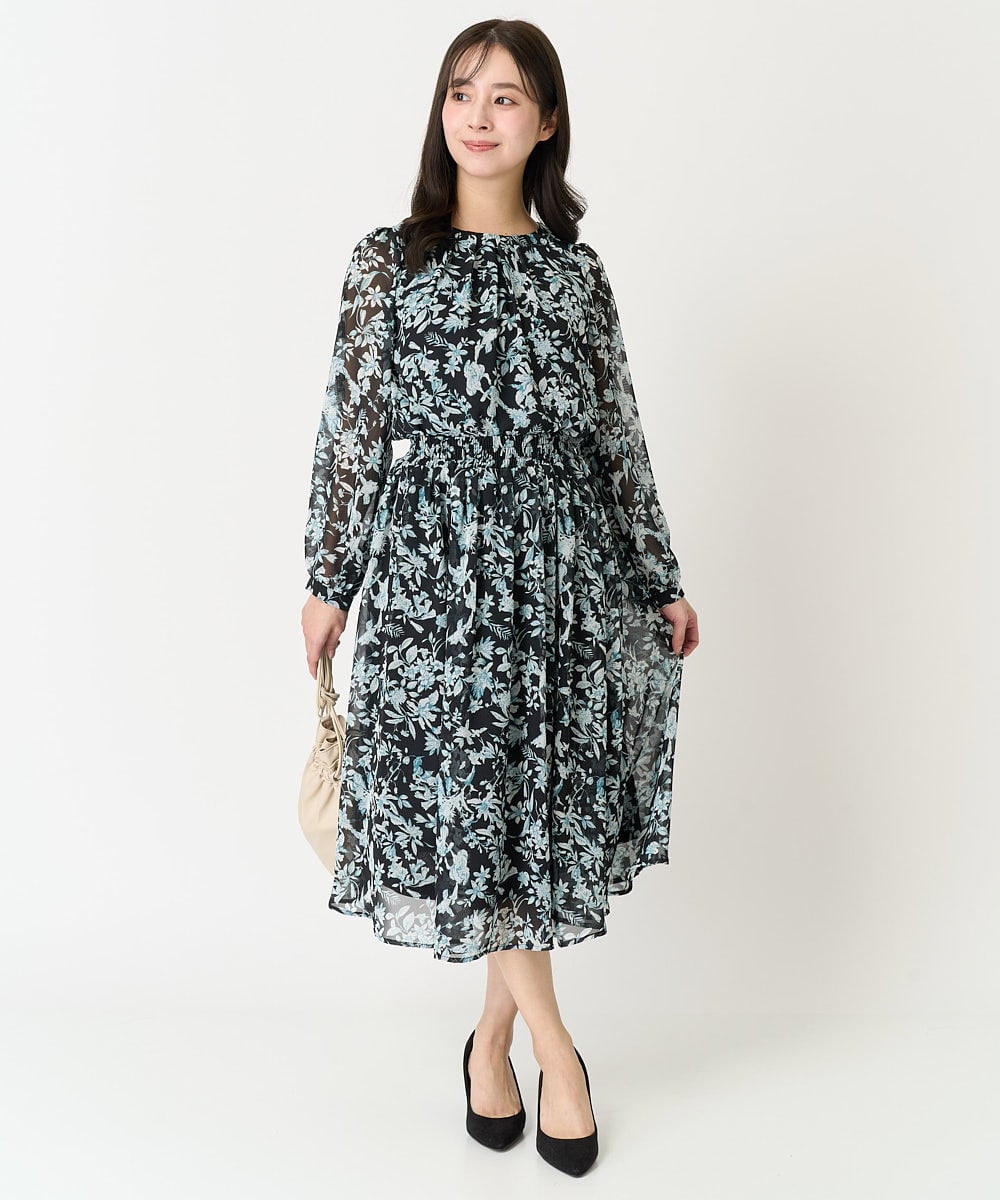 F1HFA07140 MK MICHEL KLEIN(小さいサイズ)(メゾン ドゥ サンク) 【小さいサイズ】花柄シフォンスカート/丈の長さが選べる/洗える アイボリー