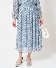 F1HFA09140 MK MICHEL KLEIN(小さいサイズ)(メゾン ドゥ サンク) 【小さいサイズ】花柄シフォンスカート/丈の長さが選べる/洗える ライトブルー