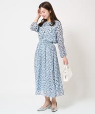 F1HFA09140 MK MICHEL KLEIN(小さいサイズ)(メゾン ドゥ サンク) 【小さいサイズ】花柄シフォンスカート/丈の長さが選べる/洗える ライトブルー