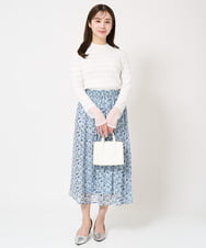 F1HFA09140 MK MICHEL KLEIN(小さいサイズ)(メゾン ドゥ サンク) 【小さいサイズ】花柄シフォンスカート/丈の長さが選べる/洗える ライトブルー