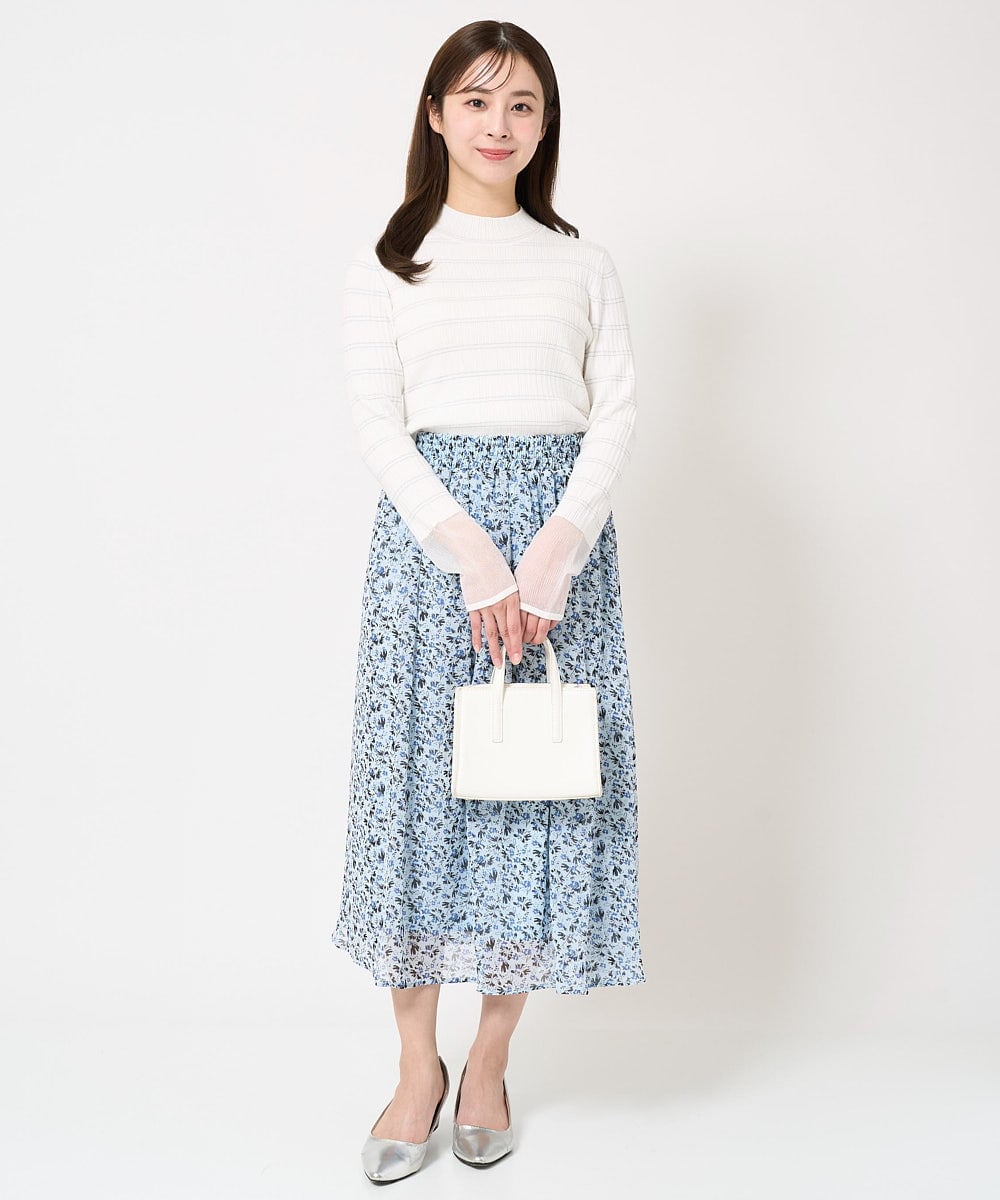 F1HFA09140 MK MICHEL KLEIN(小さいサイズ)(メゾン ドゥ サンク) 【小さいサイズ】花柄シフォンスカート/丈の長さが選べる/洗える ライトブルー