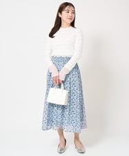 F1HFA09140 MK MICHEL KLEIN(小さいサイズ)(メゾン ドゥ サンク) 【小さいサイズ】花柄シフォンスカート/丈の長さが選べる/洗える ライトブルー