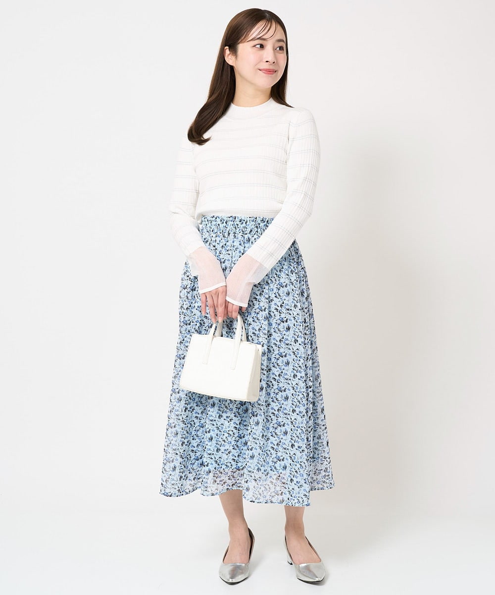 F1HFA09140 MK MICHEL KLEIN(小さいサイズ)(メゾン ドゥ サンク) 【小さいサイズ】花柄シフォンスカート/丈の長さが選べる/洗える ライトブルー