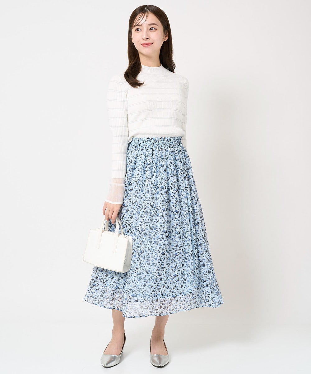 F1HFA09140 MK MICHEL KLEIN(小さいサイズ)(メゾン ドゥ サンク) 【小さいサイズ】花柄シフォンスカート/丈の長さが選べる/洗える ライトブルー