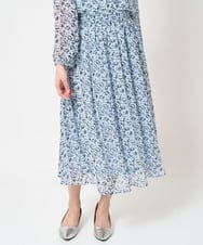 F1HFA09140 MK MICHEL KLEIN(小さいサイズ)(メゾン ドゥ サンク) 【小さいサイズ】花柄シフォンスカート/丈の長さが選べる/洗える ライトブルー