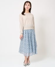 F1HFA09140 MK MICHEL KLEIN(小さいサイズ)(メゾン ドゥ サンク) 【小さいサイズ】花柄シフォンスカート/丈の長さが選べる/洗える ライトブルー