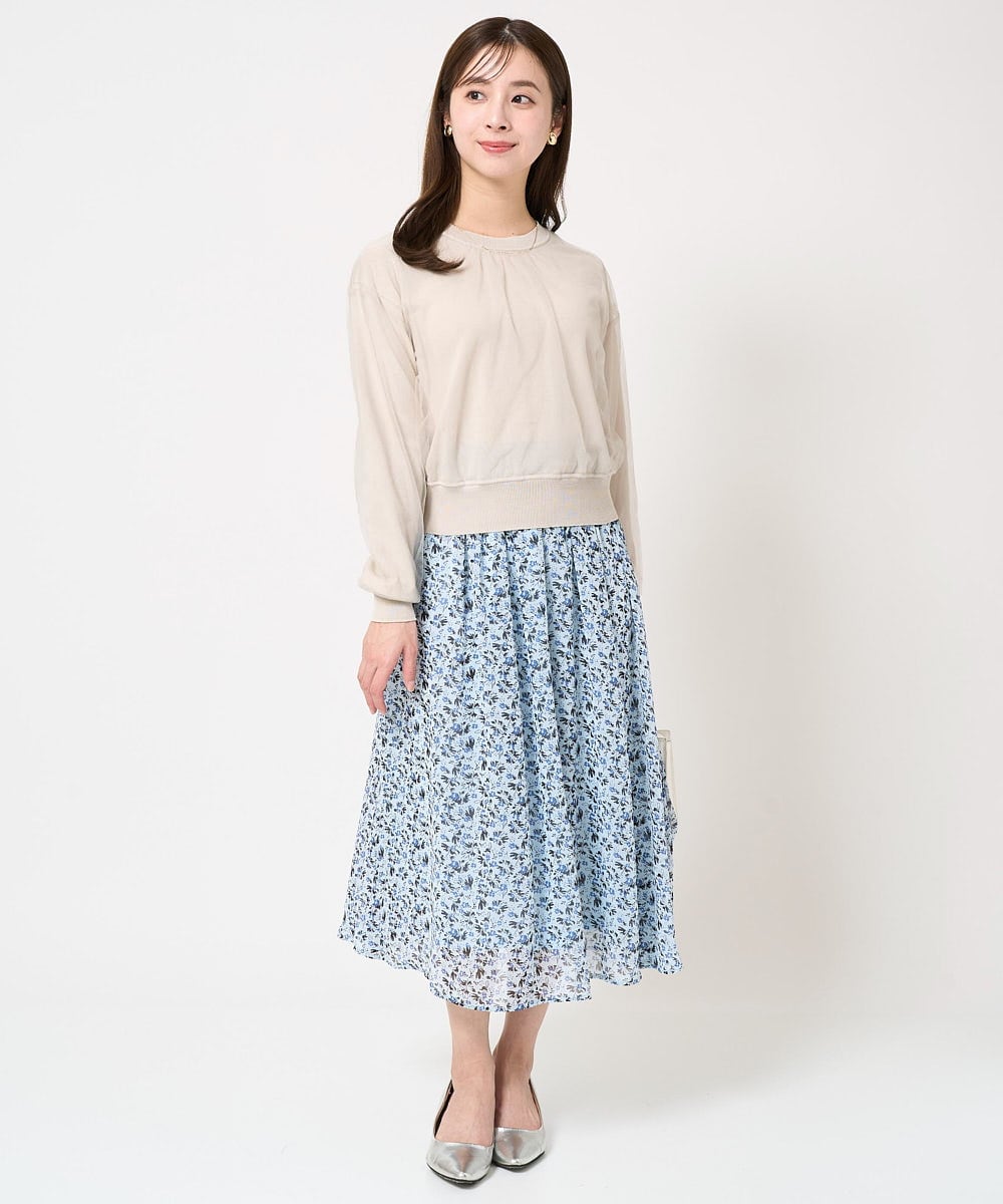 F1HFA09140 MK MICHEL KLEIN(小さいサイズ)(メゾン ドゥ サンク) 【小さいサイズ】花柄シフォンスカート/丈の長さが選べる/洗える ライトブルー