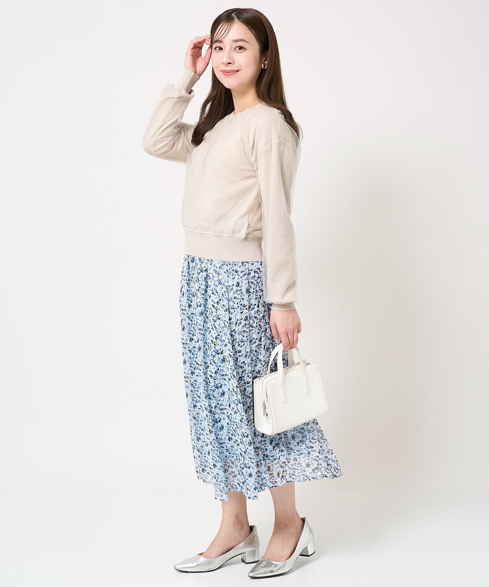F1HFA09140 MK MICHEL KLEIN(小さいサイズ)(メゾン ドゥ サンク) 【小さいサイズ】花柄シフォンスカート/丈の長さが選べる/洗える ライトブルー