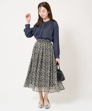 F1HFA09140 MK MICHEL KLEIN(小さいサイズ)(メゾン ドゥ サンク) 【小さいサイズ】花柄シフォンスカート/丈の長さが選べる/洗える ライトブルー