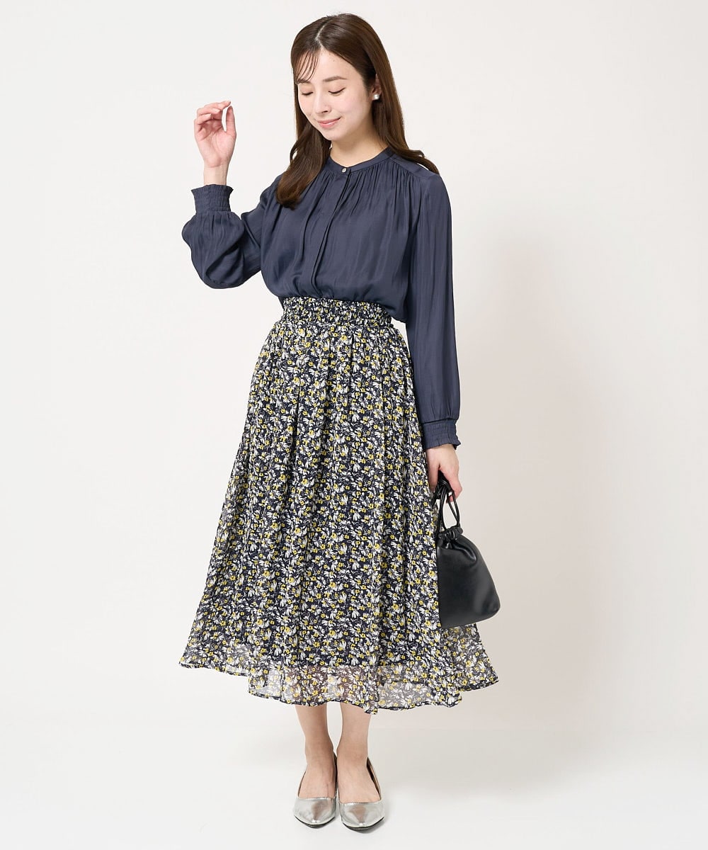 F1HFA09140 MK MICHEL KLEIN(小さいサイズ)(メゾン ドゥ サンク) 【小さいサイズ】花柄シフォンスカート/丈の長さが選べる/洗える ライトブルー