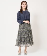 F1HFA09140 MK MICHEL KLEIN(小さいサイズ)(メゾン ドゥ サンク) 【小さいサイズ】花柄シフォンスカート/丈の長さが選べる/洗える ライトブルー