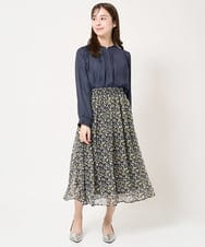 F1HFA09140 MK MICHEL KLEIN(小さいサイズ)(メゾン ドゥ サンク) 【小さいサイズ】花柄シフォンスカート/丈の長さが選べる/洗える ライトブルー