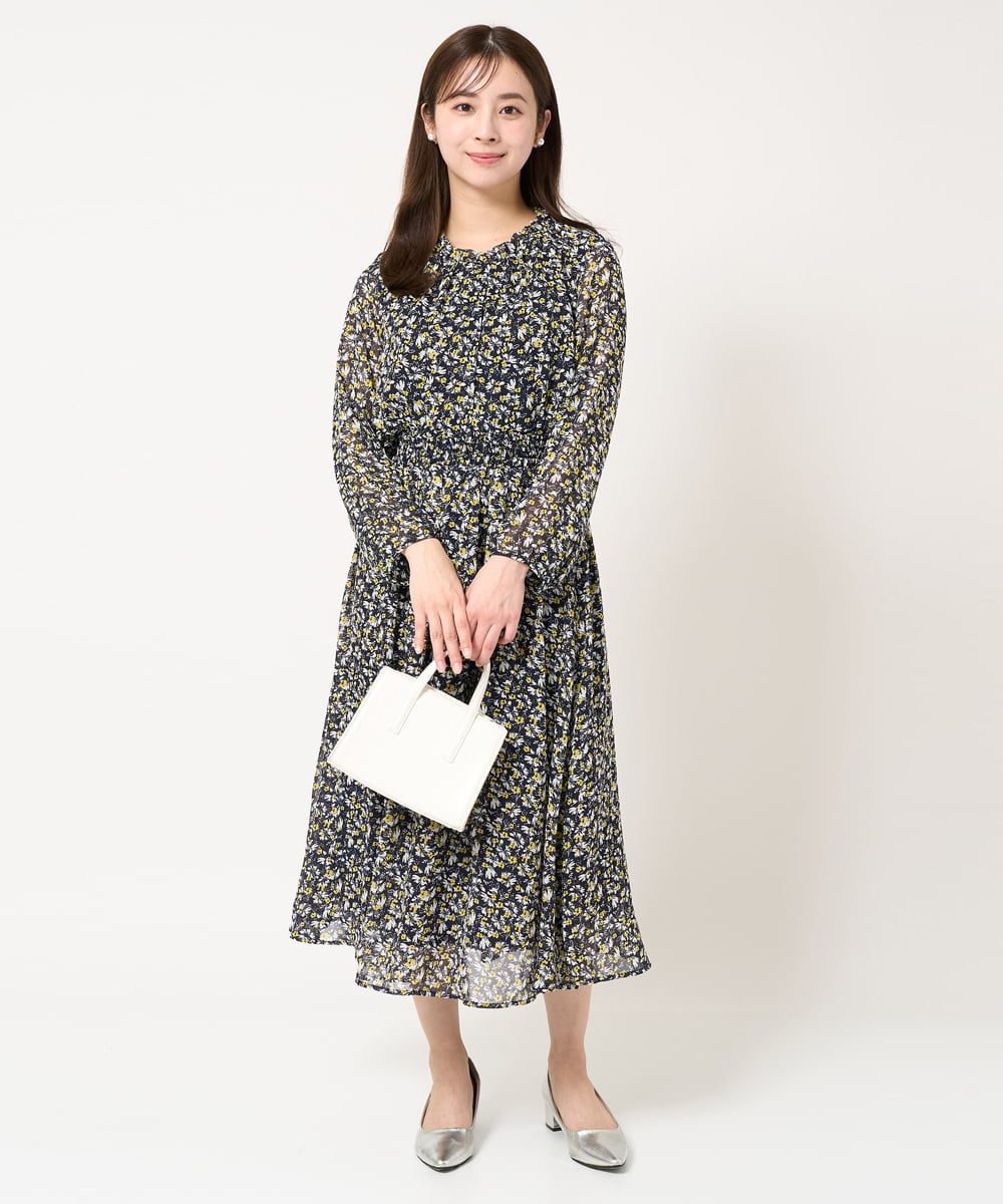 F1HFA09140 MK MICHEL KLEIN(小さいサイズ)(メゾン ドゥ サンク) 【小さいサイズ】花柄シフォンスカート/丈の長さが選べる/洗える ライトブルー