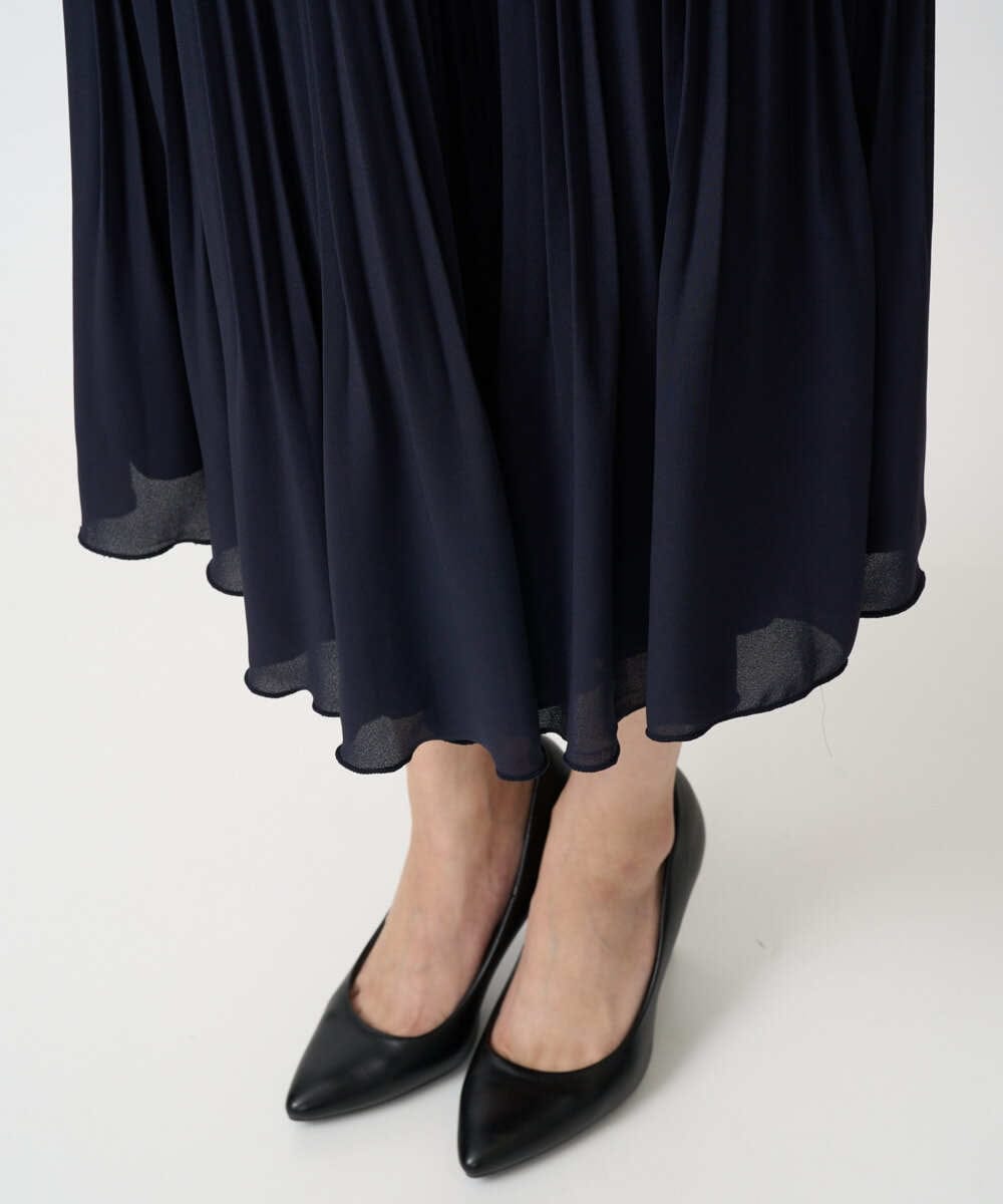 F1HFD12150 MK MICHEL KLEIN(小さいサイズ)(メゾン ドゥ サンク) リバーシブルシフォンプリーツスカート/洗える ネイビー