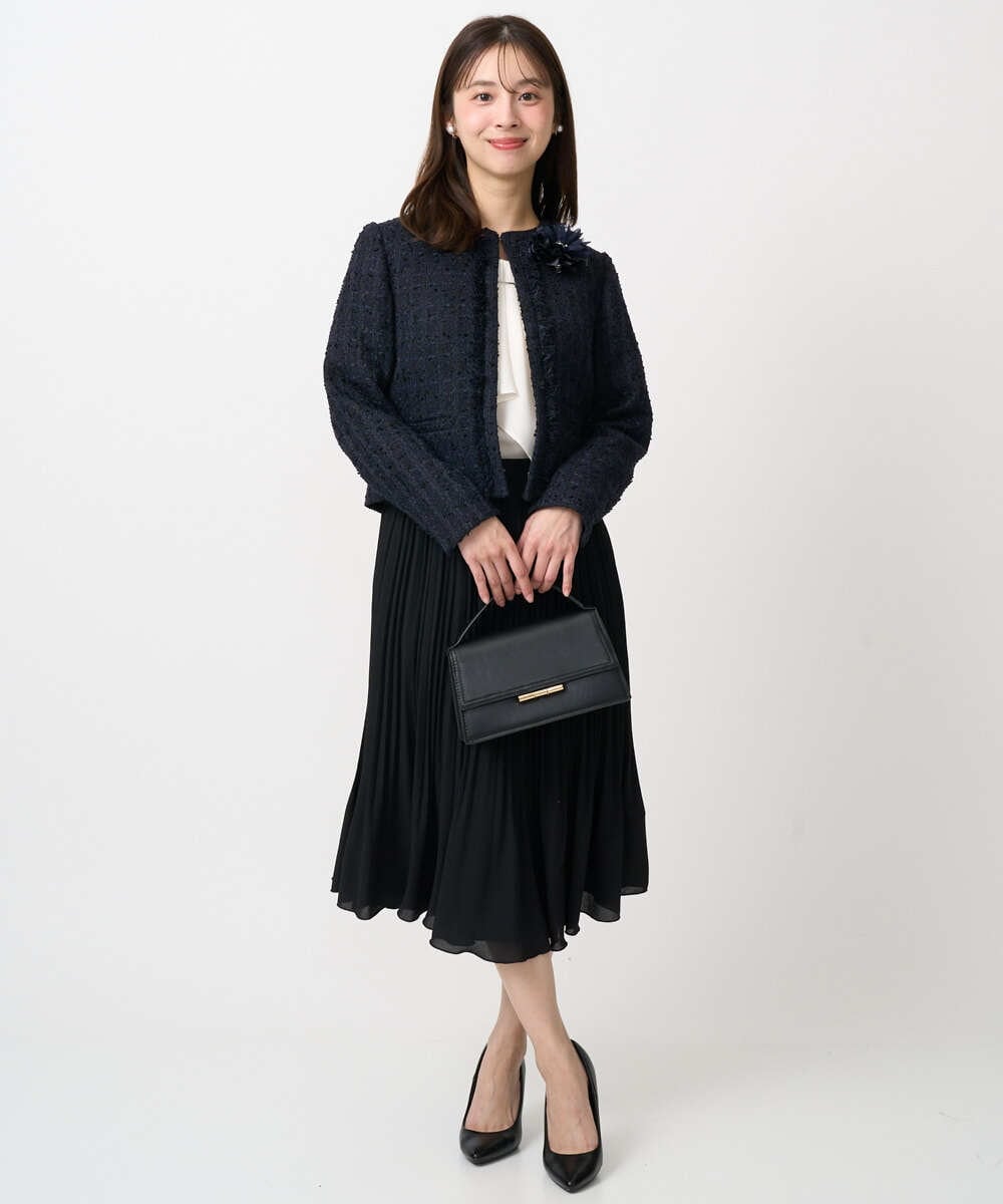 F1HFD12150 MK MICHEL KLEIN(小さいサイズ)(メゾン ドゥ サンク) リバーシブルシフォンプリーツスカート/洗える ネイビー