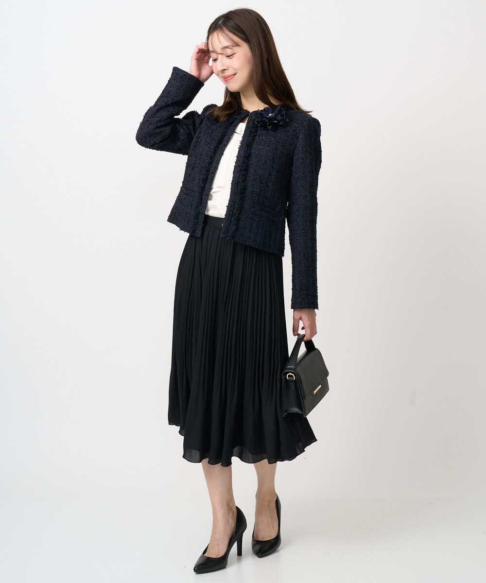 F1HFD12150 MK MICHEL KLEIN(小さいサイズ)(メゾン ドゥ サンク) リバーシブルシフォンプリーツスカート/洗える ネイビー