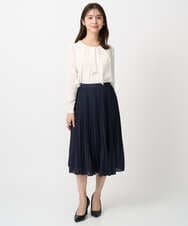 F1HFD12150 MK MICHEL KLEIN(小さいサイズ)(メゾン ドゥ サンク) リバーシブルシフォンプリーツスカート/洗える ネイビー