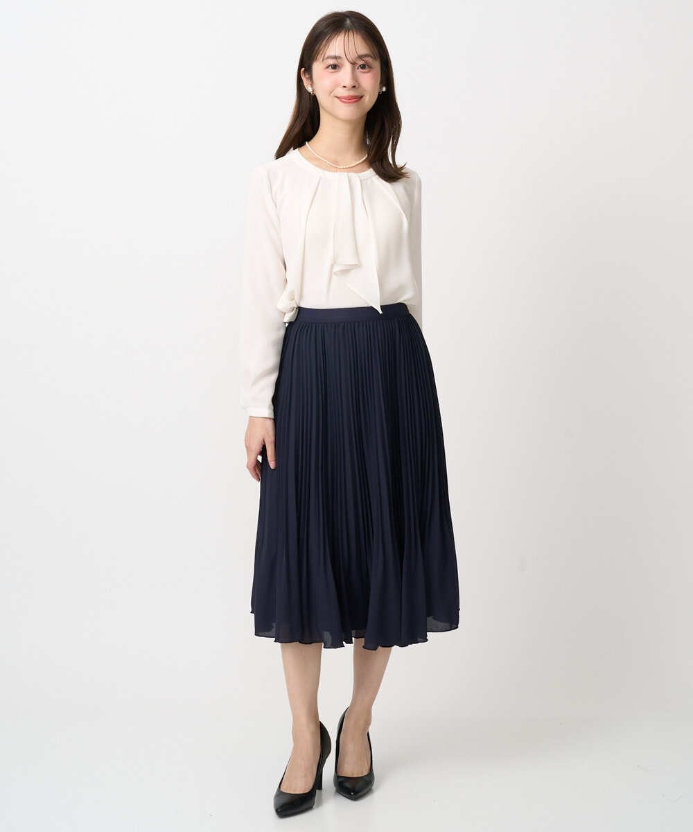 F1HFD12150 MK MICHEL KLEIN(小さいサイズ)(メゾン ドゥ サンク) リバーシブルシフォンプリーツスカート/洗える ネイビー