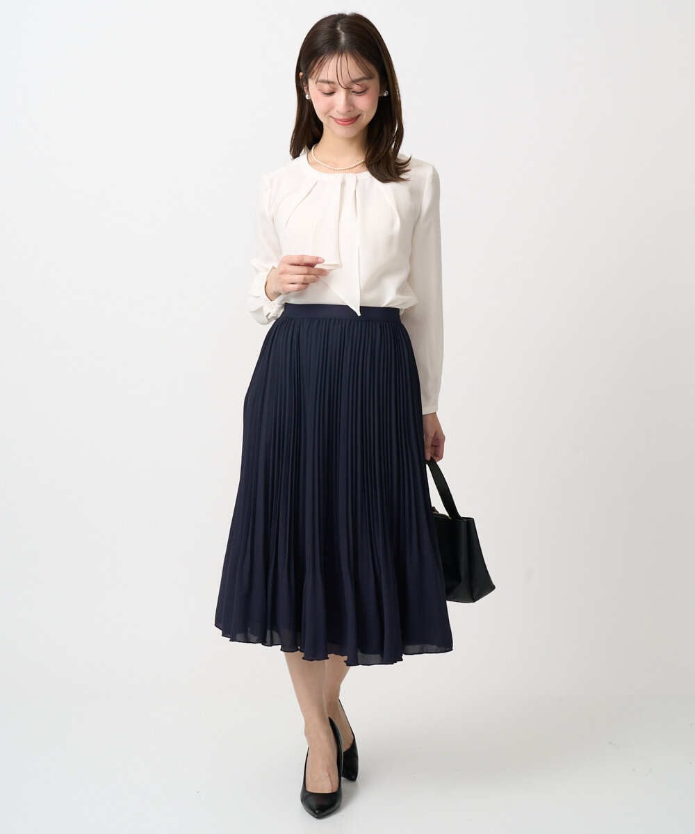 F1HFD12150 MK MICHEL KLEIN(小さいサイズ)(メゾン ドゥ サンク) リバーシブルシフォンプリーツスカート/洗える ネイビー