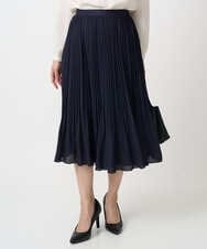 F1HFD12150 MK MICHEL KLEIN(小さいサイズ)(メゾン ドゥ サンク) リバーシブルシフォンプリーツスカート/洗える ネイビー