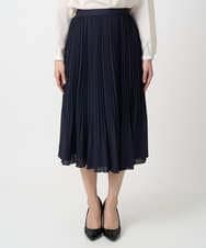 F1HFD12150 MK MICHEL KLEIN(小さいサイズ)(メゾン ドゥ サンク) リバーシブルシフォンプリーツスカート/洗える ネイビー