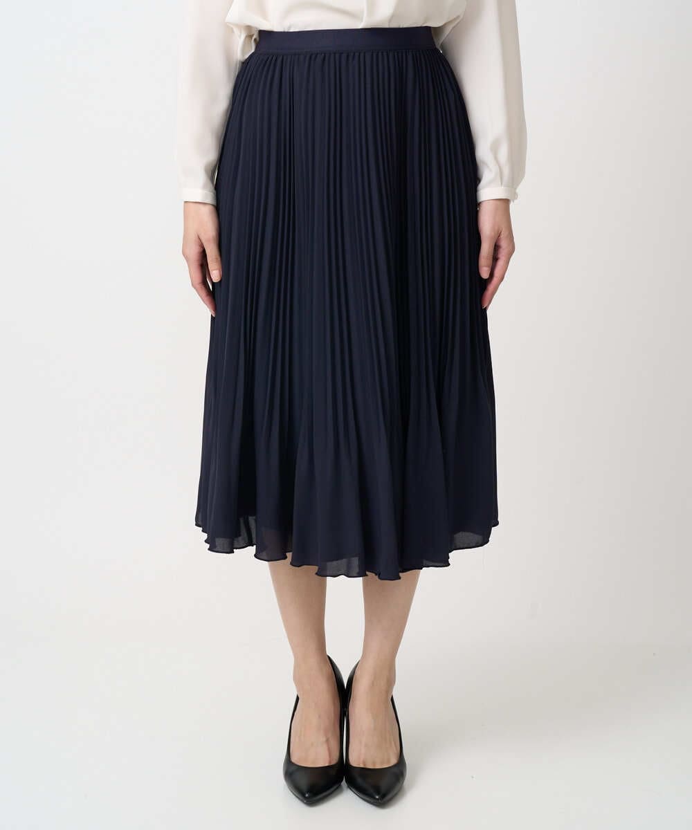 F1HFD12150 MK MICHEL KLEIN(小さいサイズ)(メゾン ドゥ サンク) リバーシブルシフォンプリーツスカート/洗える ネイビー
