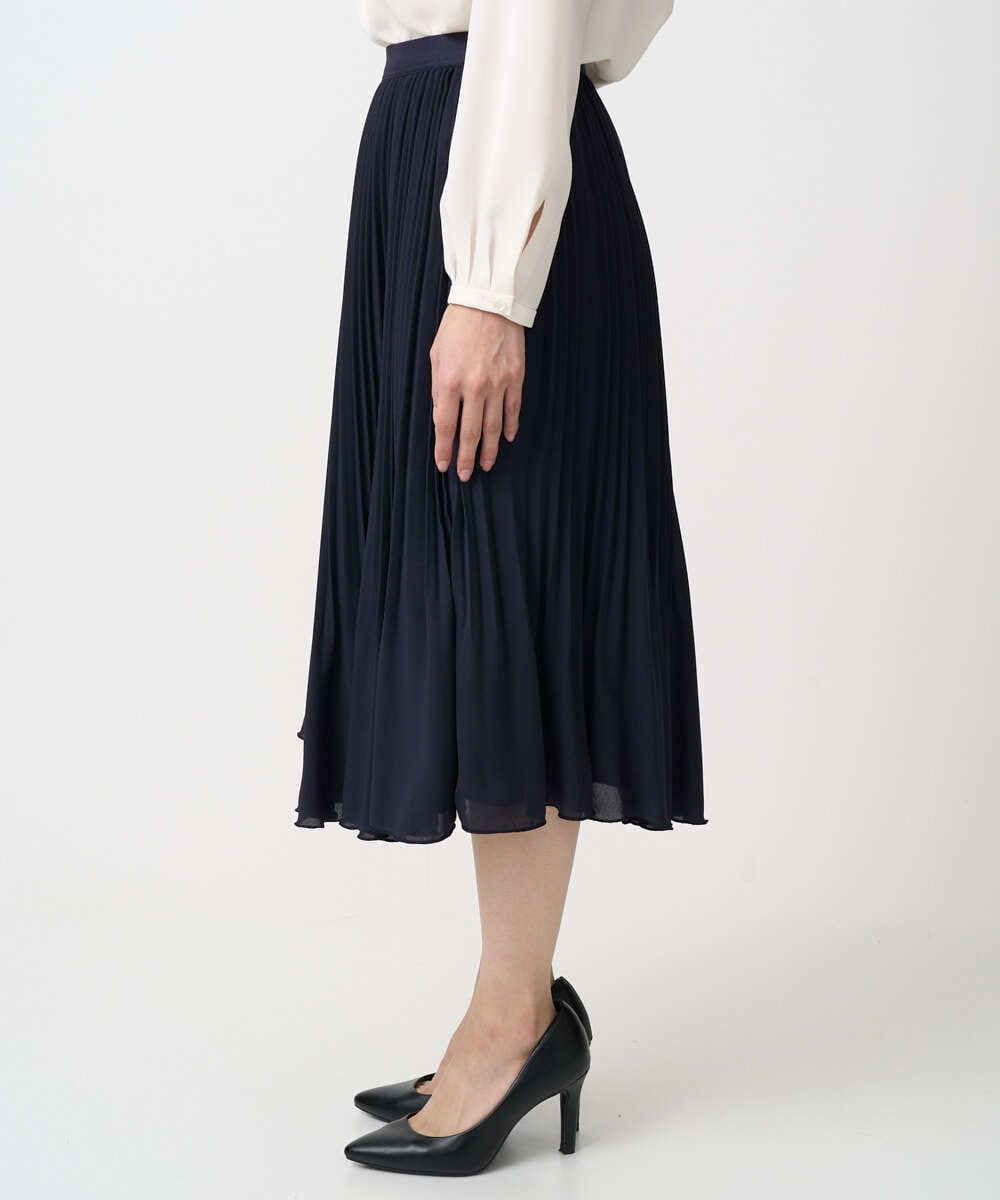 F1HFD12150 MK MICHEL KLEIN(小さいサイズ)(メゾン ドゥ サンク) リバーシブルシフォンプリーツスカート/洗える ネイビー