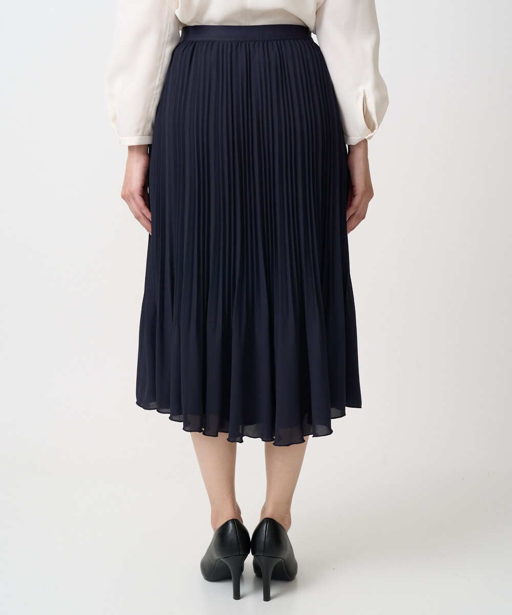 F1HFD12150 MK MICHEL KLEIN(小さいサイズ)(メゾン ドゥ サンク) リバーシブルシフォンプリーツスカート/洗える ネイビー