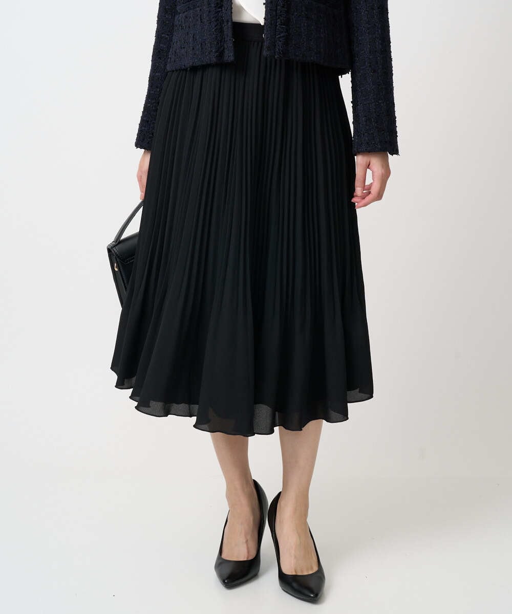 F1HFD12150 MK MICHEL KLEIN(小さいサイズ)(メゾン ドゥ サンク) リバーシブルシフォンプリーツスカート/洗える ブラック