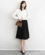 F1HFD12150 MK MICHEL KLEIN(小さいサイズ)(メゾン ドゥ サンク) リバーシブルシフォンプリーツスカート/洗える ネイビー