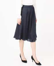 F1HFD12150 MK MICHEL KLEIN(小さいサイズ)(メゾン ドゥ サンク) リバーシブルシフォンプリーツスカート/洗える ネイビー