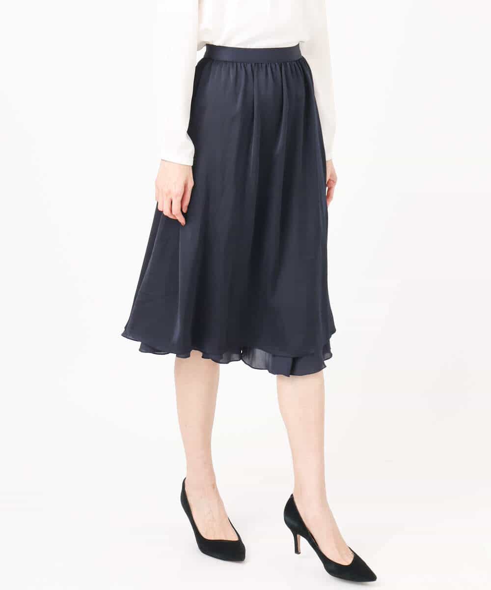 F1HFD12150 MK MICHEL KLEIN(小さいサイズ)(メゾン ドゥ サンク) リバーシブルシフォンプリーツスカート/洗える ネイビー