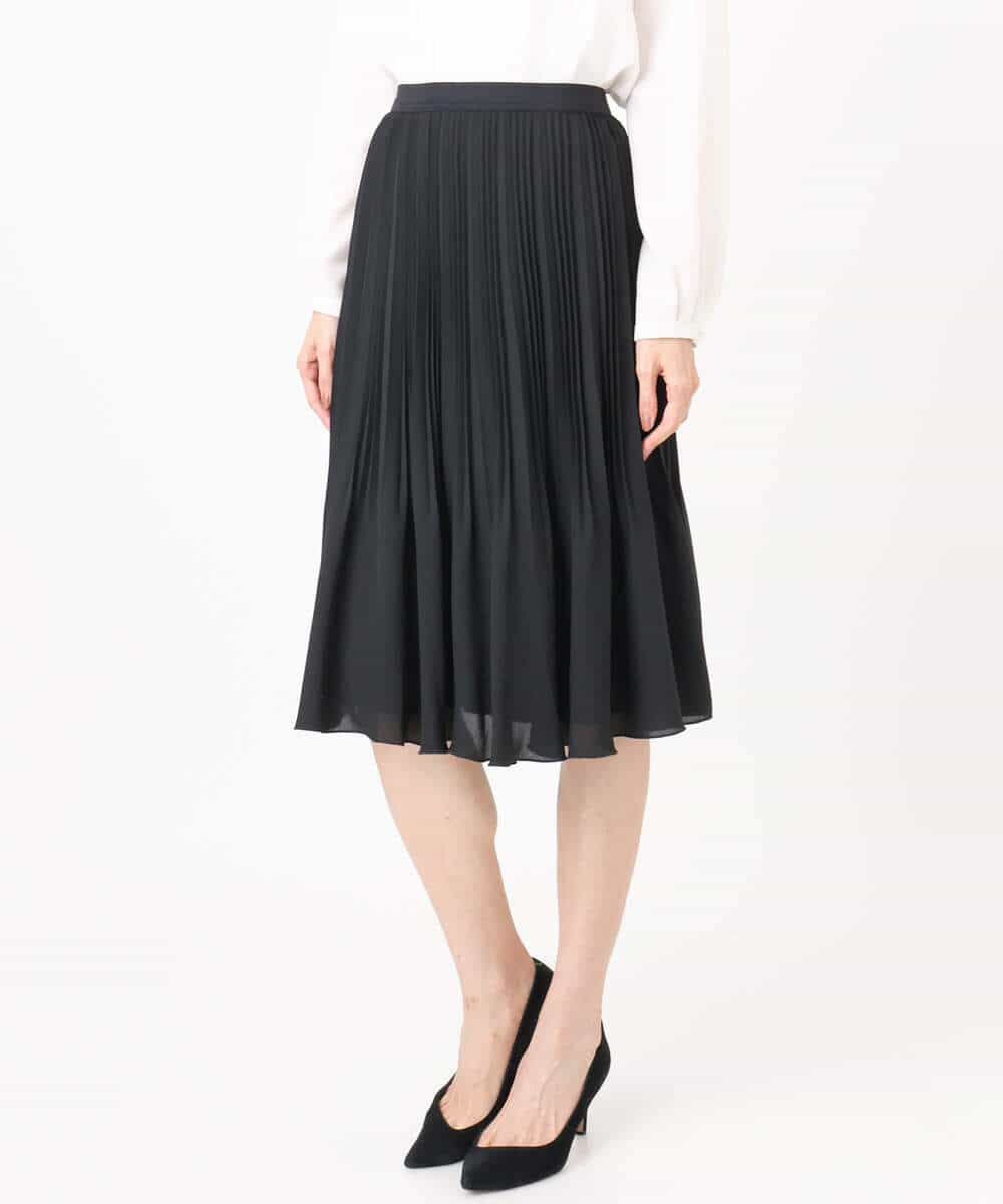 F1HFD12150 MK MICHEL KLEIN(小さいサイズ)(メゾン ドゥ サンク) リバーシブルシフォンプリーツスカート/洗える ネイビー