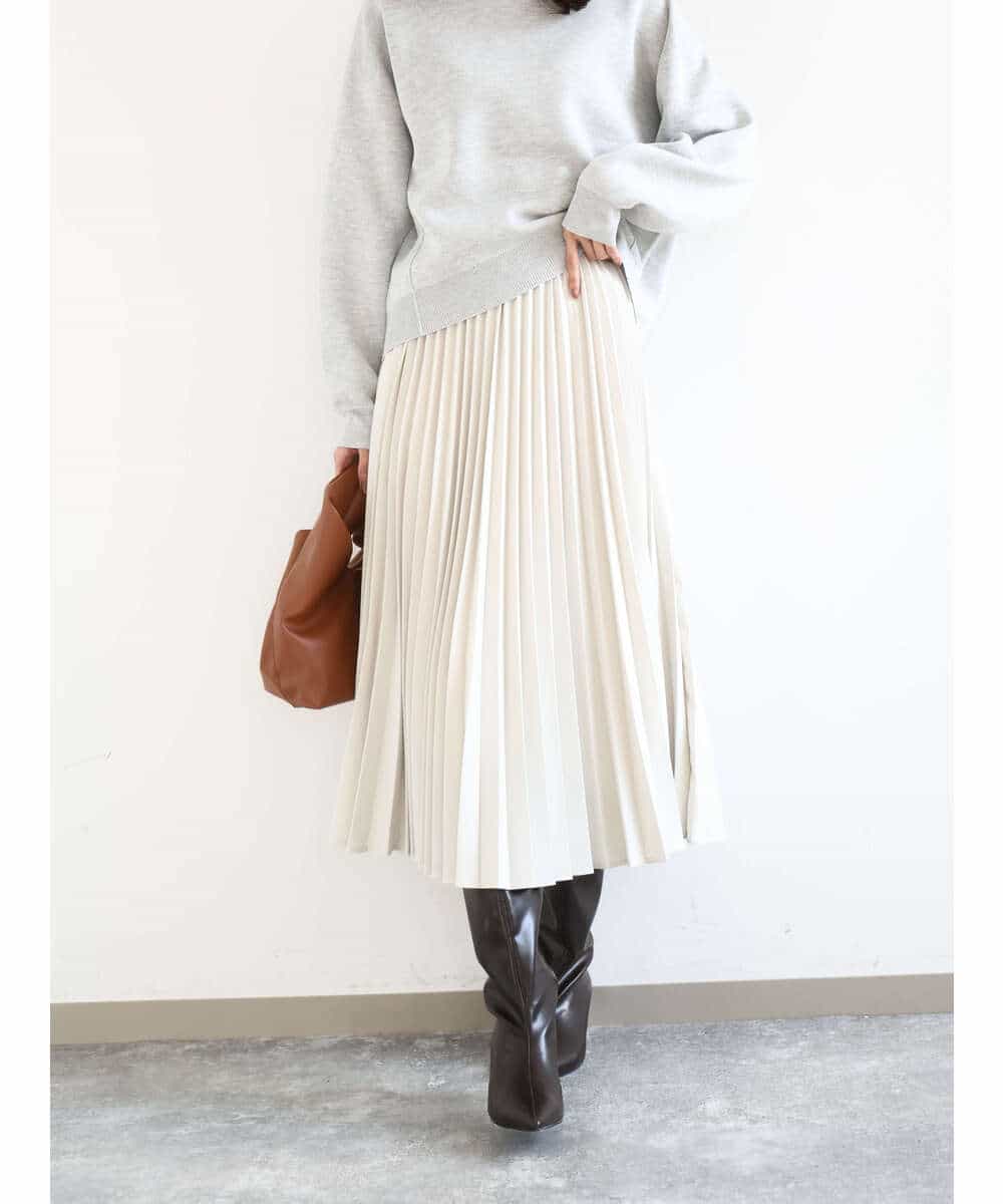 F1HFD15180 MK MICHEL KLEIN(小さいサイズ)(メゾン ドゥ サンク) 【小さいサイズ】プリーツデザインスカート/洗える ベージュ