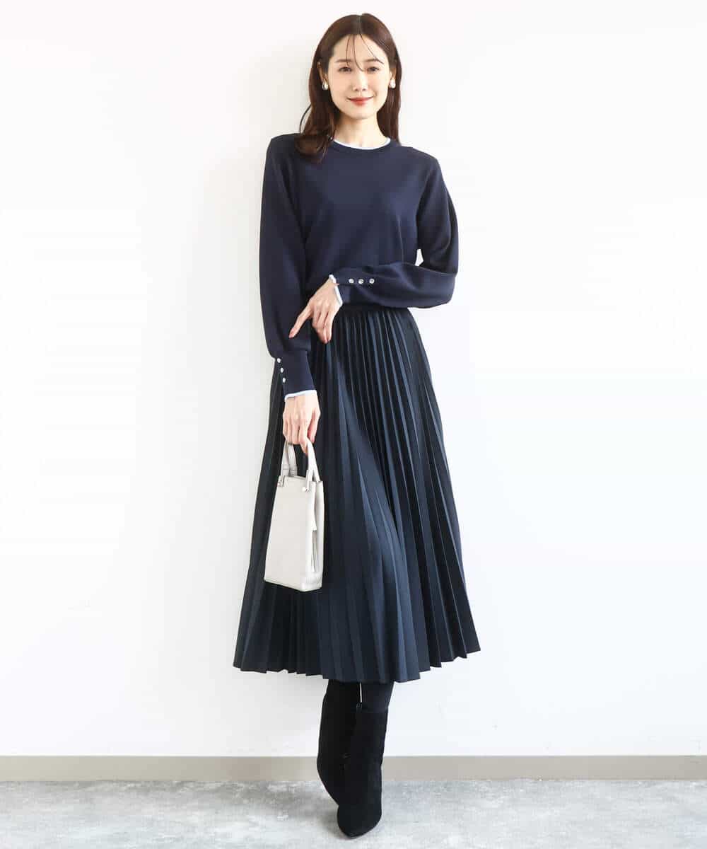 F1HFD15180 MK MICHEL KLEIN(小さいサイズ)(メゾン ドゥ サンク) 【小さいサイズ】プリーツデザインスカート/洗える ベージュ