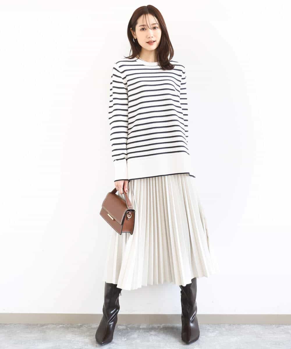 F1HFD15180 MK MICHEL KLEIN(小さいサイズ)(メゾン ドゥ サンク) 【小さいサイズ】プリーツデザインスカート/洗える ベージュ