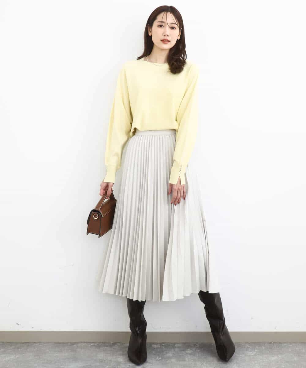 F1HFD15180 MK MICHEL KLEIN(小さいサイズ)(メゾン ドゥ サンク) 【小さいサイズ】プリーツデザインスカート/洗える ベージュ