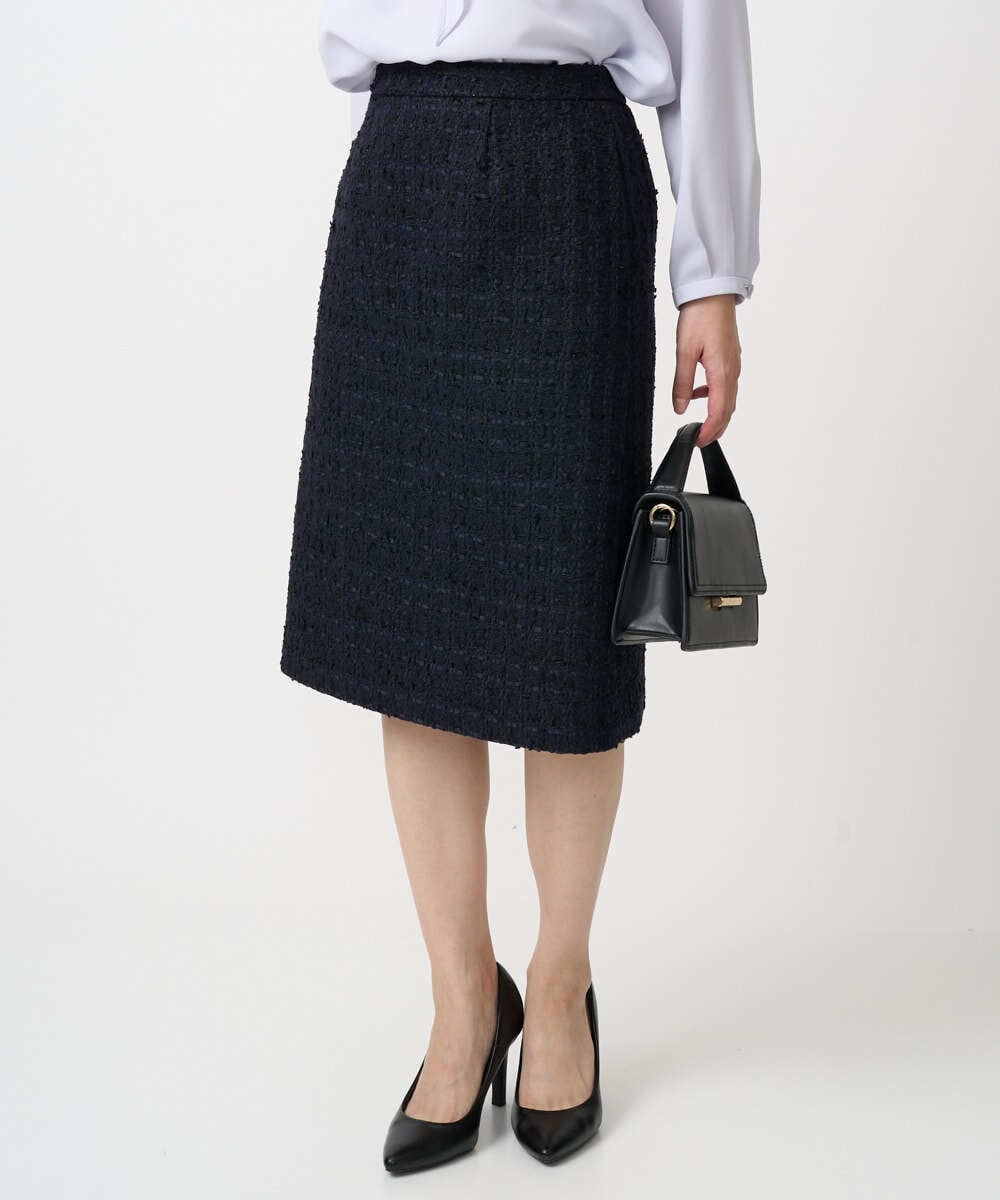 F1HFD65170 MK MICHEL KLEIN(小さいサイズ)(メゾン ドゥ サンク) 【小さいサイズ】ファンシーツイードスカート/セットアップ対応/洗える ネイビー