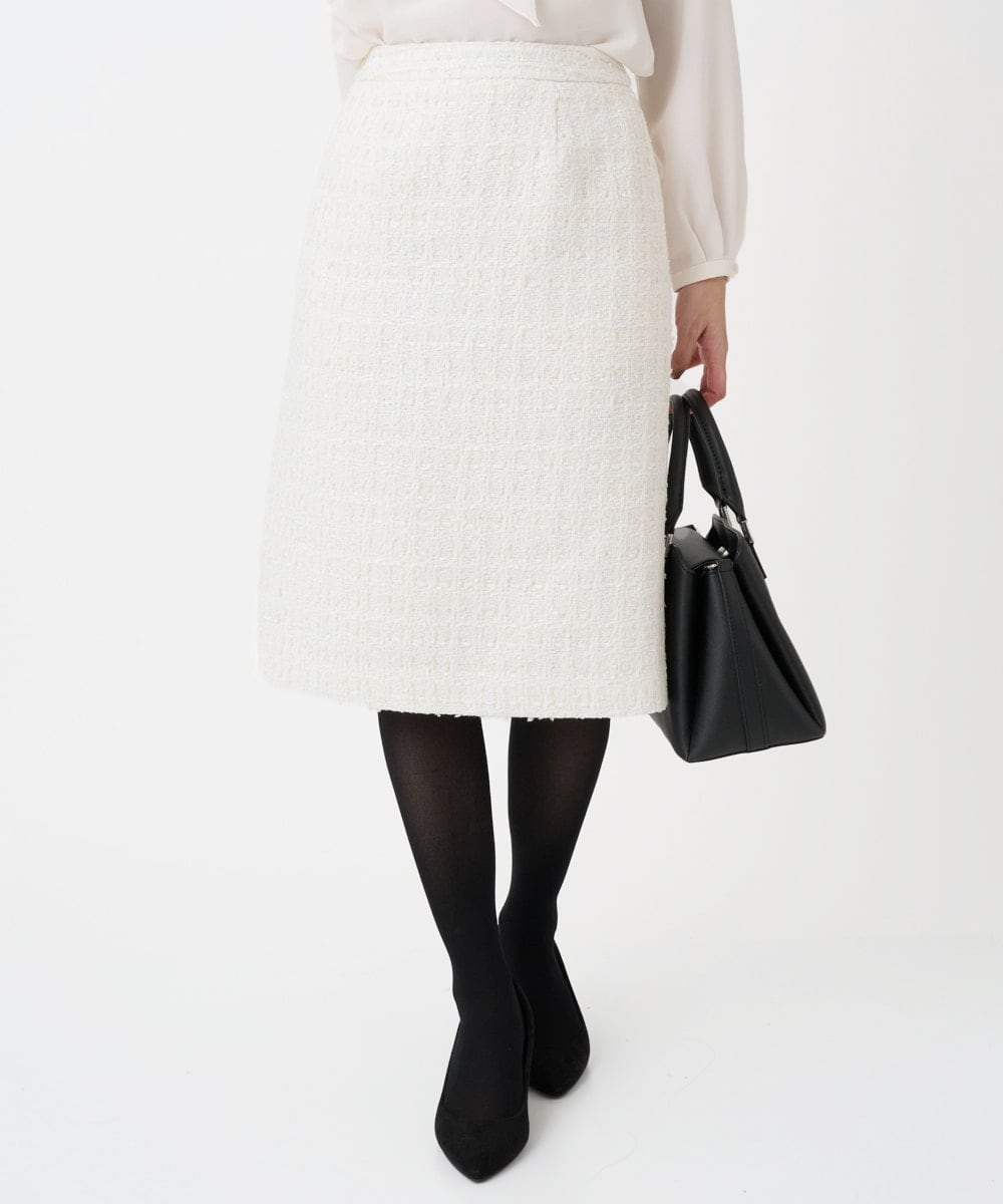 F1HFD65170 MK MICHEL KLEIN(小さいサイズ)(メゾン ドゥ サンク) 【小さいサイズ】ファンシーツイードスカート/セットアップ対応/洗える アイボリー