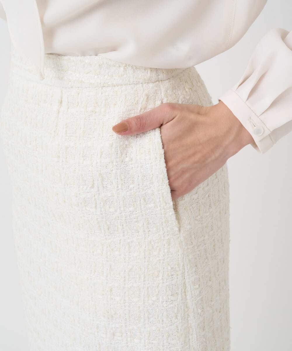 F1HFD65170 MK MICHEL KLEIN(小さいサイズ)(メゾン ドゥ サンク) 【小さいサイズ】ファンシーツイードスカート/セットアップ対応/洗える アイボリー